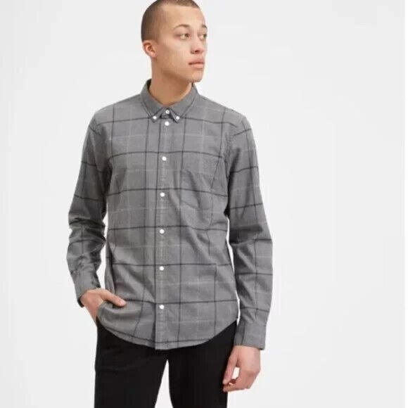 Everlane The Brushed Flannel Shirt Mens Size XS Dark Grey Long‎ Sleeve Plaid NEW - Picture 1 of 11